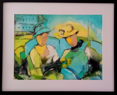 ""LES DAMES À CHAPEA…" başlıklı Tablo Marie-Paule Lingelser tarafından, Orijinal sanat, Petrol Karton üzerine monte edilmiş
