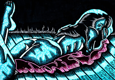 Tekening getiteld "BLUE NUDE" door Nicholas Price, Origineel Kunstwerk, Inkt