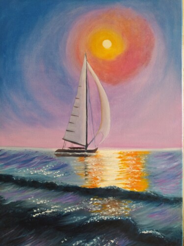 sailboat Картина под названием "sailboat" - Lianna Martirosyan, Подлинное произведение искусства, Масло Установлен на Деревянная рама…