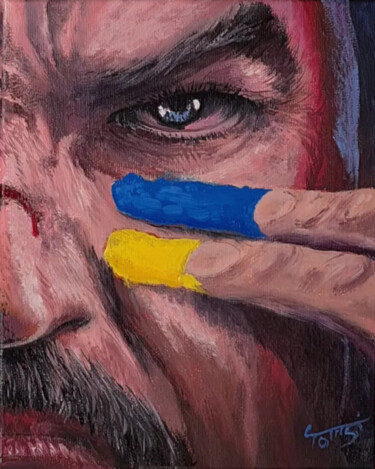 Рисунок под названием "Angry Man (Oil)" - Tomsi, Подлинное произведение искусства, Масло Установлен на Деревянная рама для н…