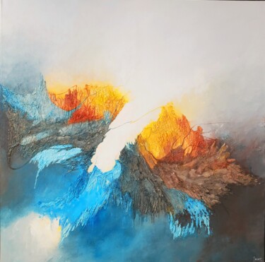 Schilderij getiteld ""Là où tout bascule"" door Mariame Larour, Origineel Kunstwerk, Acryl Gemonteerd op Frame voor houten b…