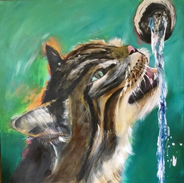 Pittura intitolato "Katze am Brunnen" da Doris Meissner, Opera d'arte originale, Acrilico