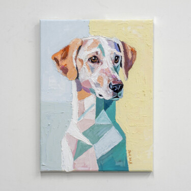 Modern abstract geometric style dog portrait oil painting 绘画 标题为“Modern abstract geo…” 由Jack Luo, 原创艺术品, 丙烯 安装在木质担架架上