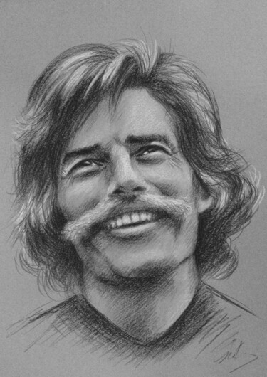 Portrait de Jean Ferrat (02) Tekening getiteld "Portrait de Jean Fe…" door Isabelle Milloz, Origineel Kunstwerk, Conté
