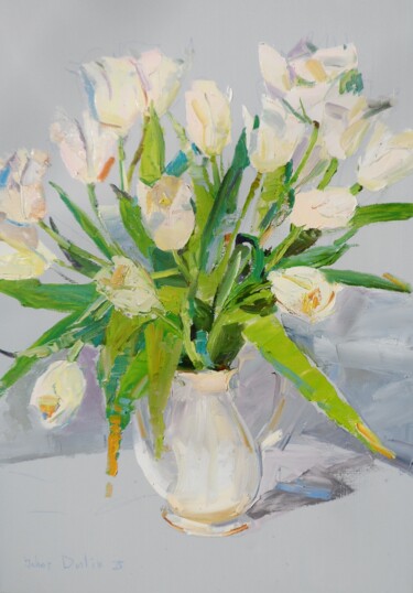 Tulip Schilderij getiteld "Tulip" door Yehor Dulin, Origineel Kunstwerk, Olie Gemonteerd op Frame voor houten brancard