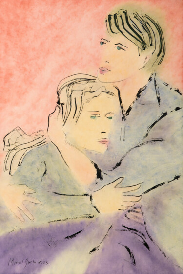 Schilderij getiteld "In my arms you are…" door Marcel Garbi, Origineel Kunstwerk, Aquarel