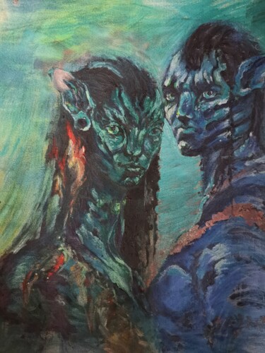 Avatar residents. Portrait of a woman and a man. Green and b Painting titled "Avatar residents. P…" by Allen Light, Original Artwork, Oil