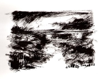 Drawing titled "plage, chemin, soir" by Dominique Leblanc, Original Artwork, Ink