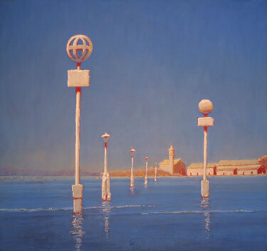 Painting titled "Lagune, Venise" by François Cusson, Original Artwork, Pastel Mounted on Wood Panel