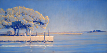 Pins parasols, Burano Painting titled "Pins parasols, Bura…" by François Cusson, Original Artwork, Pastel Mounted on Wood Panel