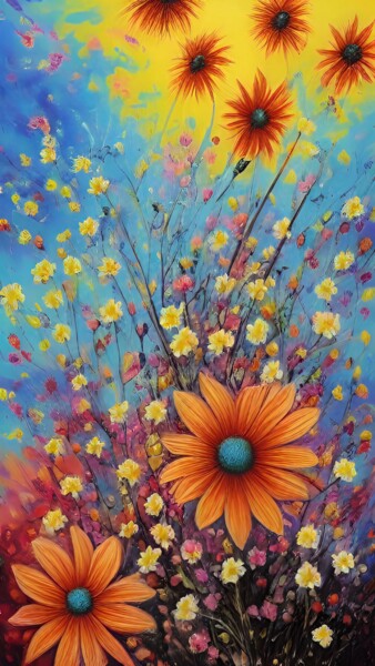 Arte digitale intitolato "Flowers in air" da Meahau, Opera d'arte originale, Immagine generata dall'IA