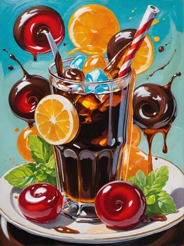 Digitale Kunst getiteld "Iced coffee" door Meahau, Origineel Kunstwerk, AI gegenereerde afbeelding