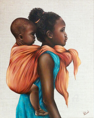 Pittura intitolato "Petite maman" da Aurélie Nativel, Opera d'arte originale, Olio Montato su Telaio per barella in legno