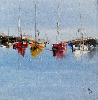 Boats 7 Картина под названием "Boats 7" - Volodymyr Nezdiimynoha, Подлинное произведение искусства, Масло Установлен на Деревянная р…