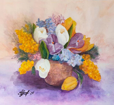 Schilderij getiteld "Spring Bouquet" door Hanna Samoilenko, Origineel Kunstwerk, Aquarel