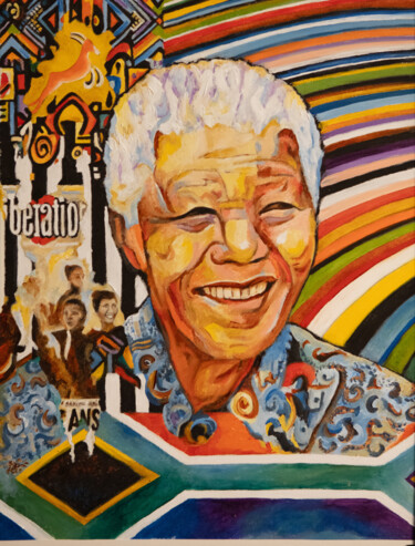 Peinture intitulée "Nelson Mandela" par Marianne Kiciak, Œuvre d'art originale, Huile Monté sur Panneau de bois
