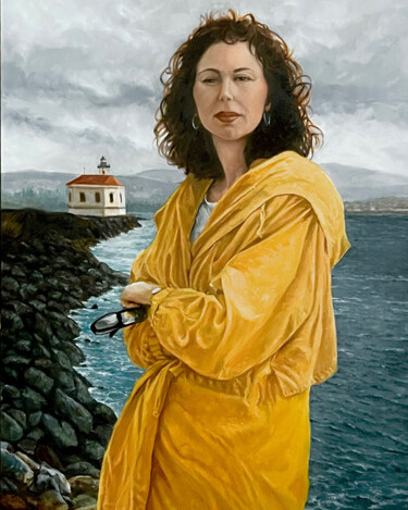 Schilderij getiteld "Mary in yellow" door Richard Ferguson, Origineel Kunstwerk, Olie
