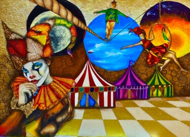 绘画 标题为“Le Cirque Surrealis…” 由Andrew (Ana` Alu) Hollimon, 原创艺术品, 丙烯 安装在木质担架架上