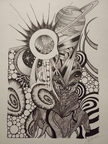 Dibujo titulada "From space" por Miguel Marques, Obra de arte original, Tinta