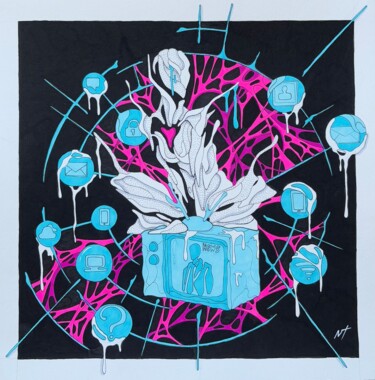 Delusional Love - Neon Blue & Fuchsia | Markers on Paper 제목이 "Delusional Love - N…"인 그림 Nolan Trace로, 원작, 마커