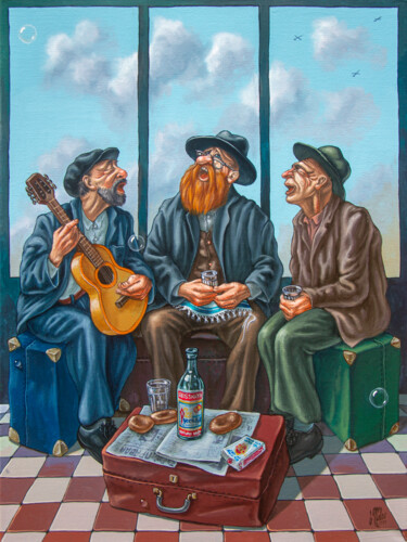 Painting titled "Airport" by Victor Molev, Original Artwork, Oil