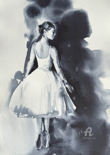 Drawing titled "“Ballerina #41”" by Oxana Luky, Original Artwork, Watercolor