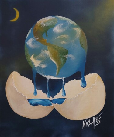 Painting titled "La naissance" by Pascal Koza, Original Artwork, Acrylic Mounted on Wood Stretcher frame