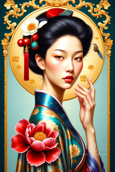 03-Oriental woman portrait Arte digitale intitolato "03-Oriental woman p…" da Teresa Casas, Opera d'arte originale, Immagine generata dall'IA