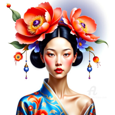 数字艺术 标题为“06-Oriental woman p…” 由Teresa Casas, 原创艺术品, AI生成的图像