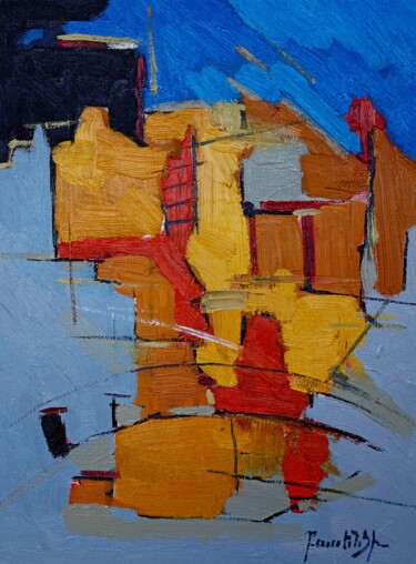 Golden Fragments Painting titled "Golden Fragments" by Artyom Basenci, Original Artwork, Oil Mounted on Wood Stretcher frame