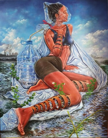 Schilderij getiteld "Jouissance éphémère" door André Joël Ngassi, Origineel Kunstwerk, Acryl Gemonteerd op Frame voor houten…