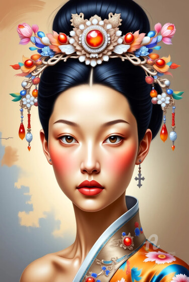 13-Oriental woman portrait Arte digitale intitolato "13-Oriental woman p…" da Teresa Casas, Opera d'arte originale, Immagine generata dall'IA