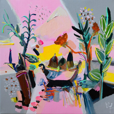 Painting titled "Compotier au Mont F…" by Muriel Cayet, Original Artwork, Acrylic Mounted on Wood Stretcher frame