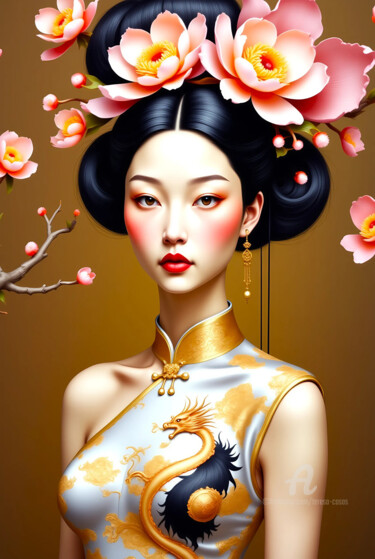 16-Oriental woman portrait Arte digitale intitolato "16-Oriental woman p…" da Teresa Casas, Opera d'arte originale, Immagine generata dall'IA