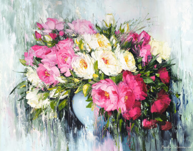Peonies in Bloom Pittura intitolato "Peonies in Bloom" da Marietta Martirosyan, Opera d'arte originale, Olio Montato su Telaio per barella in…