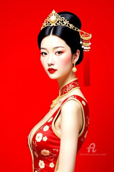 22-Oriental woman portrait Arte digitale intitolato "22-Oriental woman p…" da Teresa Casas, Opera d'arte originale, Immagine generata dall'IA