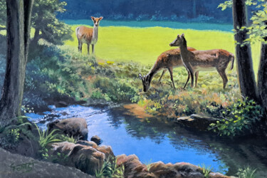 绘画 标题为“Deer River” 由Tomsi, 原创艺术品, 油