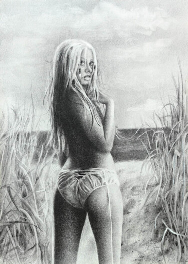 On the Edge of Silence and Fame — Christina Aguilera Disegno intitolato "On the Edge of Sile…" da Onpumi, Opera d'arte originale, Matite colorate