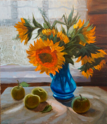 Pintura intitulada "Les tournesols" por Katia Zhevno, Obras de arte originais, Óleo Montado em Armação em madeira