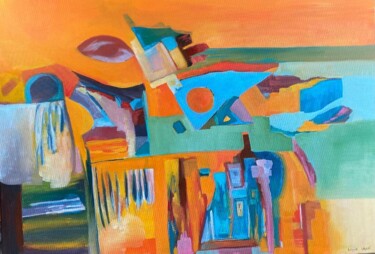 Schilderij getiteld "L' Eté" door Nadia Laine, Origineel Kunstwerk, Olie Gemonteerd op Frame voor houten brancard