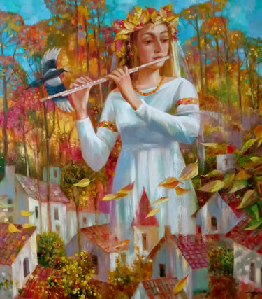 Pittura intitolato "Melody of autumn" da Anatoly Tarabanov, Opera d'arte originale, Olio Montato su Telaio per barella in le…