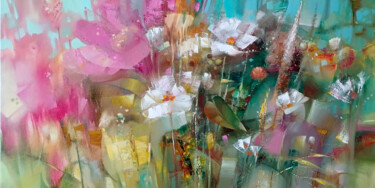Painting titled "Flowers" by Anatoly Tarabanov, Original Artwork, Oil Mounted on Wood Stretcher frame