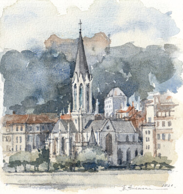 Pittura intitolato "Église Saint-George…" da Tatiana Alekseeva, Opera d'arte originale, Acquarello