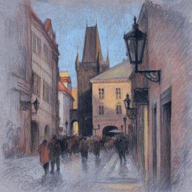 Disegno intitolato "Streets of Prague" da Sundra, Opera d'arte originale, Pastello