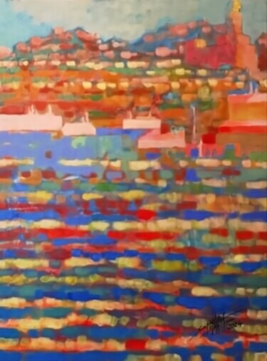 Malarstwo zatytułowany „Paysage sur falaise” autorstwa Christophe Duflaut, Oryginalna praca, Akryl Zamontowany na Drewniana…