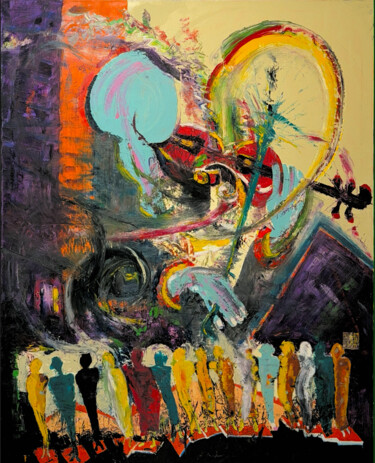 Thoughts in a Mozart Concert Schilderij getiteld "Thoughts in a Mozar…" door Condrache, Origineel Kunstwerk, Olie Gemonteerd op Frame voor houten brancard