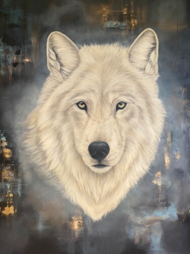 Painting titled "Le « Loup blanc »" by Jess.C.Art, Original Artwork, Acrylic Mounted on Wood Stretcher frame