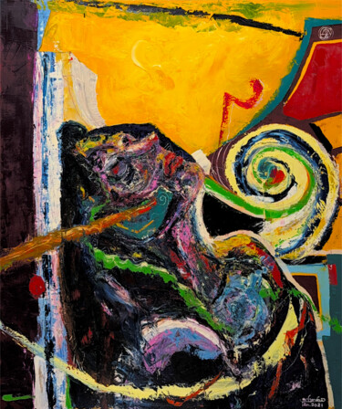 Between the Spiral and the Scream Painting titled "Between the Spiral…" by Condrache, Original Artwork, Oil Mounted on Wood Stretcher frame