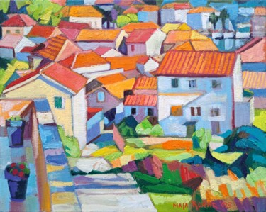 绘画 标题为“View of the rooftop…” 由Maja Djokic Mihajlovic, 原创艺术品, 油 安装在纸板上