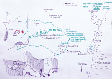 Bildnotizen: Razès und Peyrepertuse. Drawing titled "Bildnotizen: Razès…" by Götz Wiedenroth, Original Artwork, Ink